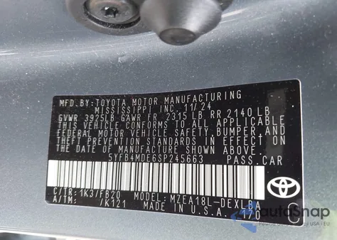 2025 Toyota Corolla Le z USA, uszkodzony, nr VIN 5YFB4MDE6SP245663